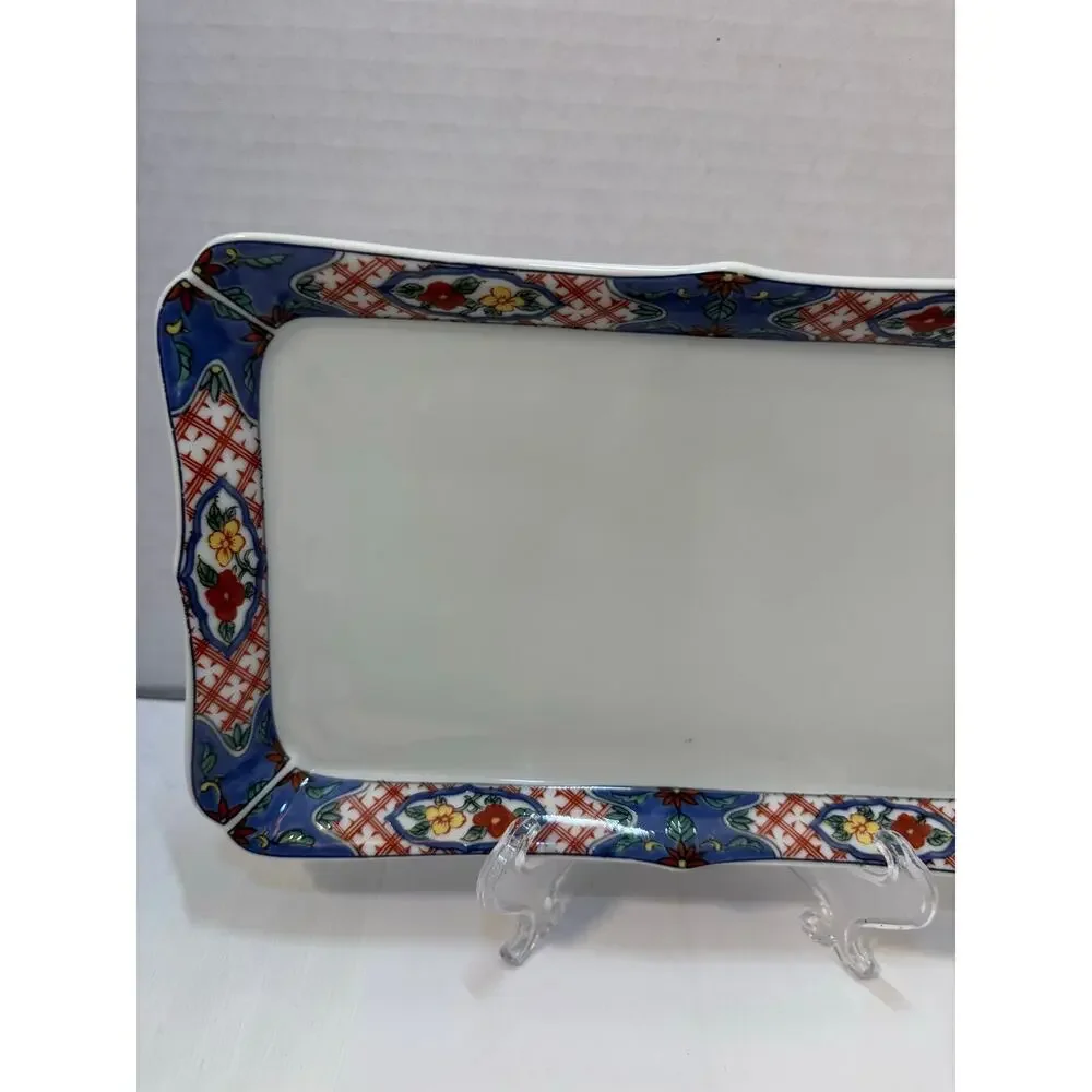 Vintage Rectangle porcelain serving platter with an Asian/Oriental motif